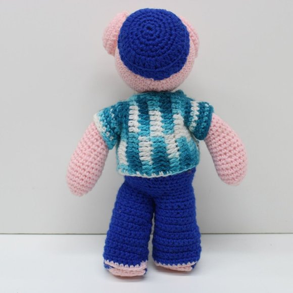 Crochet Knit Stuffed Pink Pig 14 Inch Tall Toy Doll Handmade Vintage - Picture 2 of 9